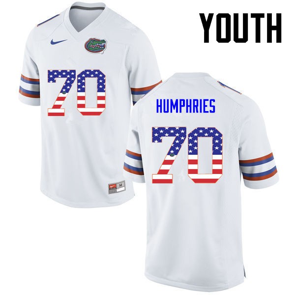 Florida Gators Youth #70 D.J. Humphries College Football USA Flag Fashion White